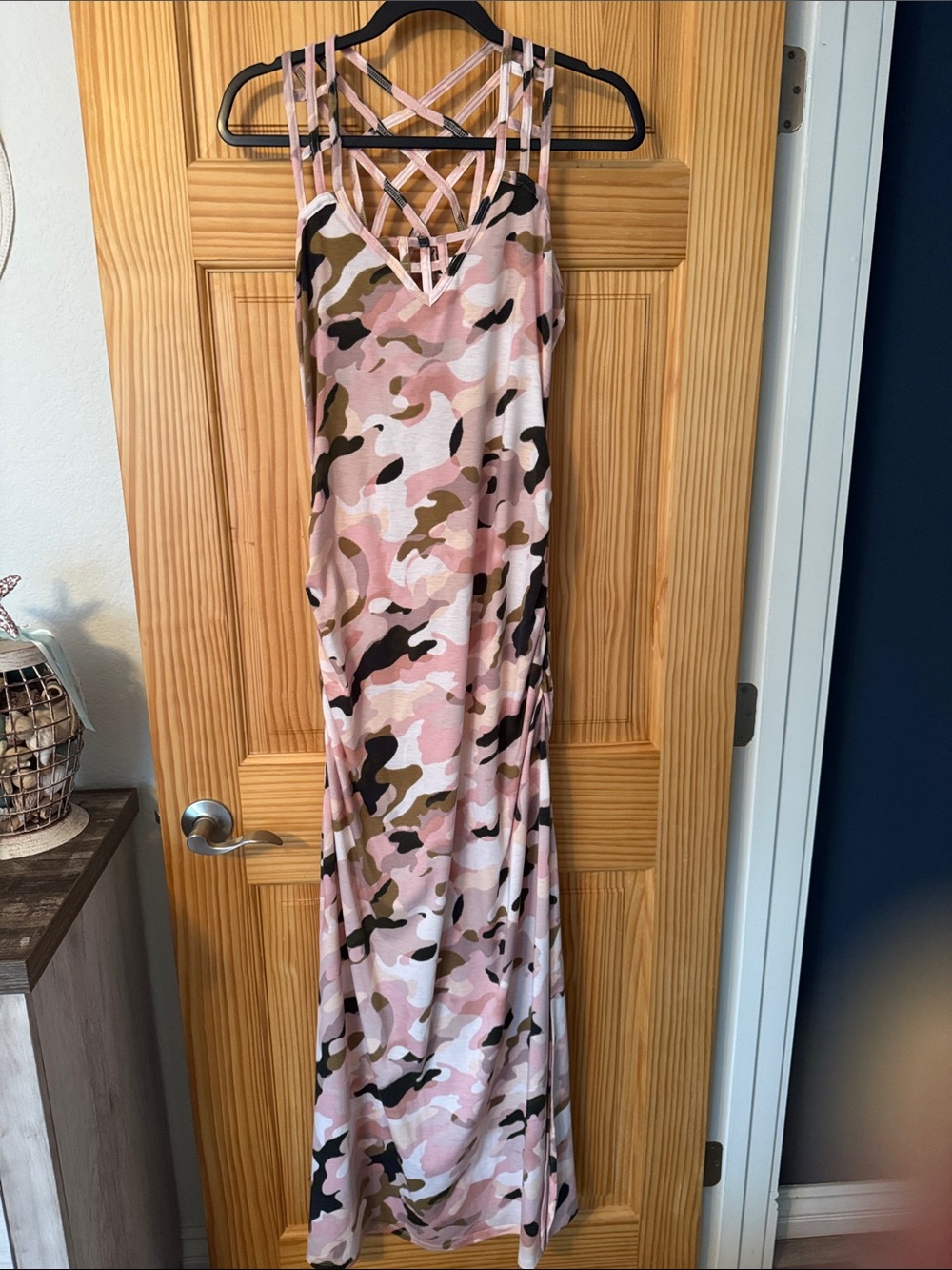 VENUS Pink Camo Maxi Dress with Crisscross Straps